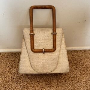 Cult Gaia Cream Shoulder Bag with Wooden Handle
